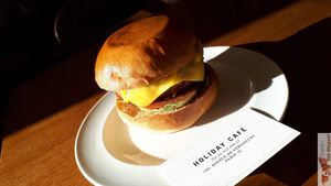 Beyond meat burger with Violife cheese at Holiday Vegan Diner in Paris