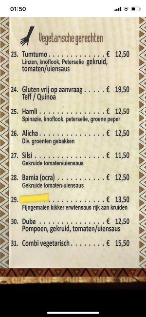 Alls the dishes are vegan.  at Oost-Afrikaans Eethuis Djebena in Leiden