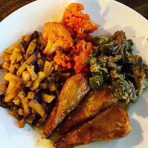 Dinner plate at Vegan on Rivers in North Charleston