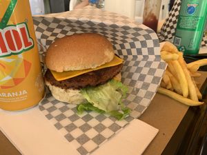 Beyond meat burger with vegan cheese   at No Ponto in Nazare