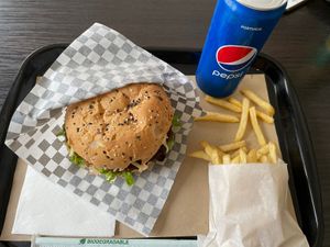 Burger menu (different options available, but Only fries are vegan)  at No Ponto in Nazare