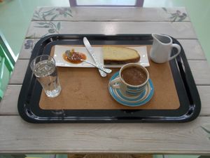 We serve greek coffee breakfast with home made marmelade and local bread  at DELPHINIOS at Delphinios Lounge in Delphi