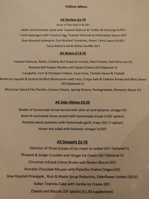 Menu at Fellinis in Ambleside
