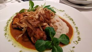 Moroccan stuffed mushrooms & cauliflower puree at Fellinis in Ambleside