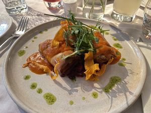 Mashed carrot filo-wrap  at Fellinis in Ambleside