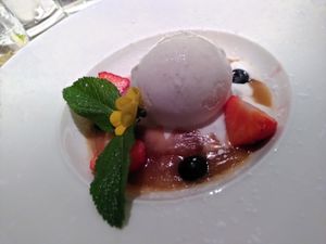 Baked pineapple with vegan ice-cream at Fellinis in Ambleside