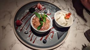 Apple and plum crumble at Fellinis in Ambleside