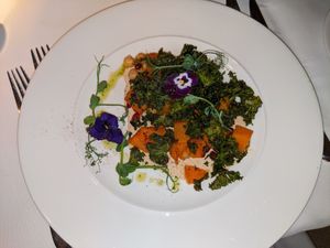 Vegan starter with butternut squash and tahini - yummy! at Fellinis in Ambleside