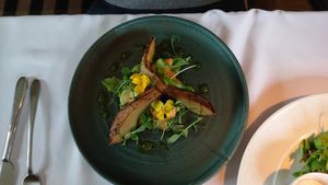 Chard grilled pear, melon and cucumber at Fellinis in Ambleside