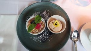 Apple and ginger crumble and vegan ice cream (think it was salted caramel) at Fellinis in Ambleside