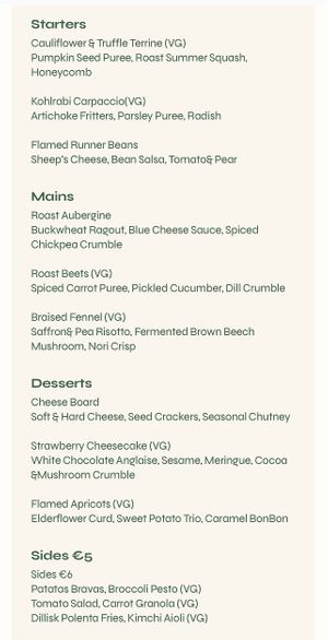 Lunch & early bird menu (sides same as dinner menu)  at Glas Restaurant in Dublin