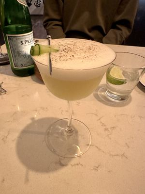 White Night - gin based with aquafaba foam.   at Glas Restaurant in Dublin