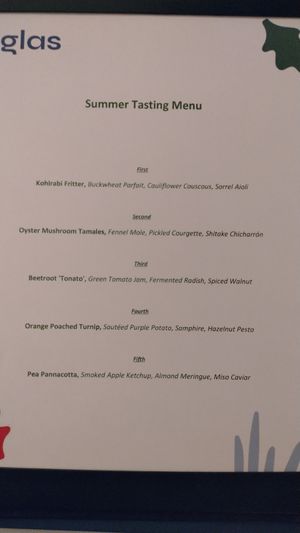 Tasting menu as of July 2025 at Glas Restaurant in Dublin
