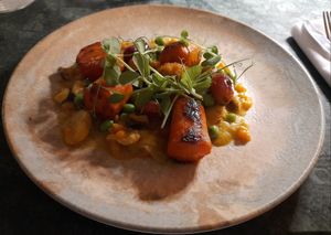 Glazed carrot, artichoke barigoule, peas, fennel croquette at Glas Restaurant in Dublin