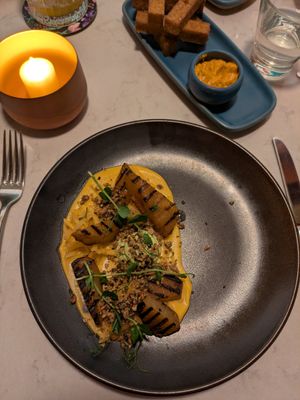 Charred kohlrabi with smoked turnip puree at Glas Restaurant in Dublin