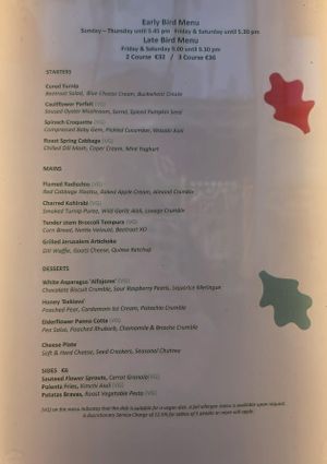 Mid February 26 menu at Glas Restaurant in Dublin