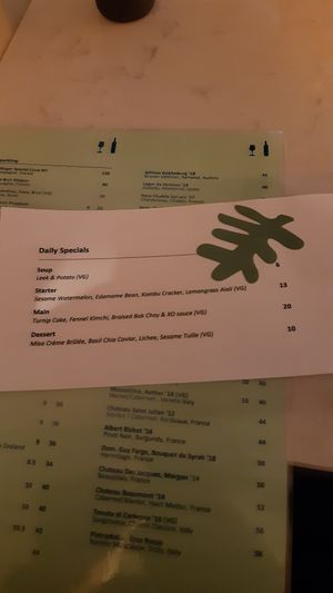 Daily specials at Glas Restaurant in Dublin