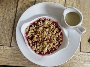Crumble of the day - forest berry crumble with custard  at The Godstone Inn in Godstone