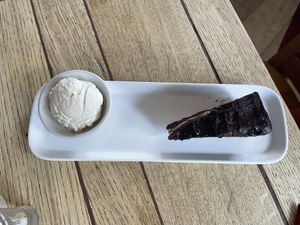Salted Caramel & chocolate cake with ice cream  at The Godstone Inn in Godstone