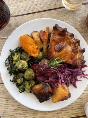 Pie of the day - no chicken and vegetable pie with roast dinner trimmings  at The Godstone Inn in Godstone