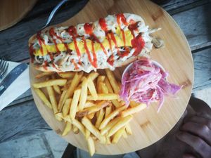 Fully loaded hot dog!! at The Godstone Inn in Godstone