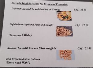 Separate vegan menu at Han Kung in Chur