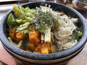 Namu sizzling stonepot rice  at Namu Stonepot in San Francisco