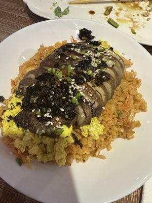 (Mushroom) steak and Kim chi rice   at iVegan in Makati