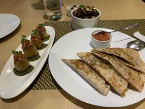 Oyster, quesadilla, Apple pudding  at iVegan in Makati