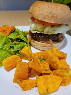 Black bean burger w/ roasted sweet potatoes at iVegan in Makati