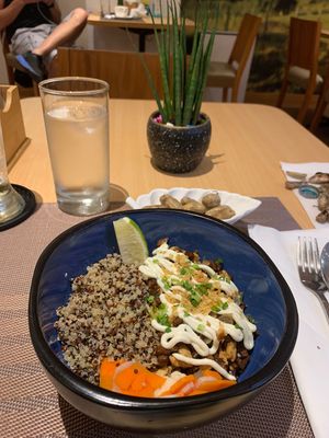 Wholesome sisig (mushroom, tofu, green chili, lime, spring onion w/ quinoa rice at iVegan in Makati
