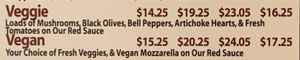 Vegetarian and vegan pizza options on menu at Woodstone in Bakersfield