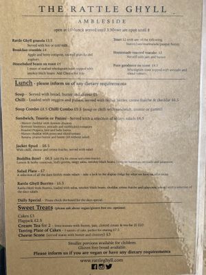 Menu at Rattle Ghyll Cafe in Ambleside