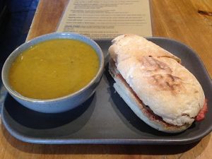 Vegan Soup and sandwich  at Rattle Ghyll Cafe in Ambleside