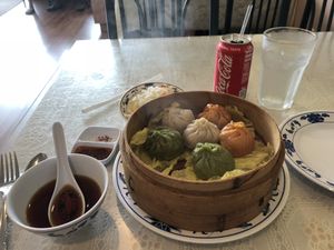 Triple delight dumplings at Harmony Vegetarian in Chamblee