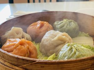Tri-color Dumplings at Harmony Vegetarian in Chamblee