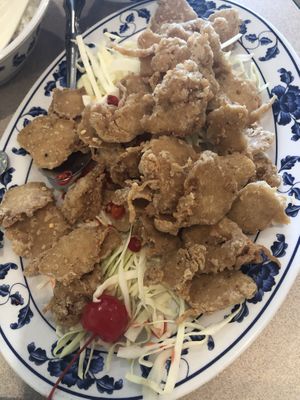 Crispy “chicken” with pepper and spicy salt at Harmony Vegetarian in Chamblee