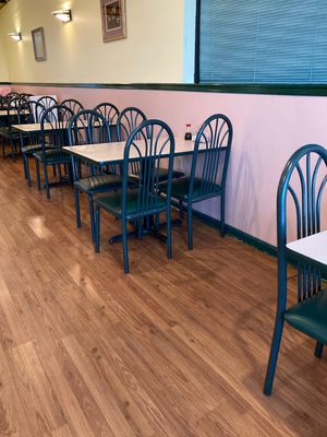 Comfortable tables and chairs at Harmony Vegetarian in Chamblee