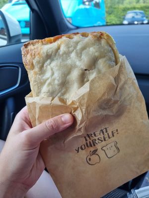 Homemade vegan Welsh oggie at Vegan Goodies Wales in Oswestry