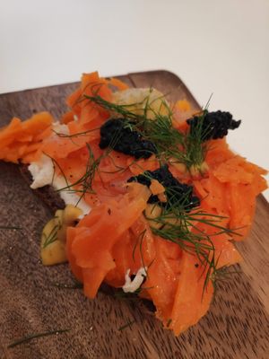 Bread with carrots (tastes and looks like salmon!) at Pepper & Ginny - Vegane Veinkost in Vienna