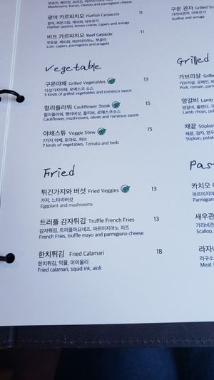 Vegan menu options at Pasta Ciao in Busan