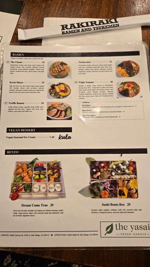 Menu at The Yasai - Convoy in San Diego
