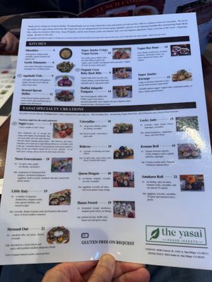 Menu at The Yasai - Convoy in San Diego