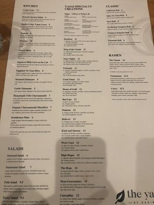 Menu at The Yasai - Convoy in San Diego