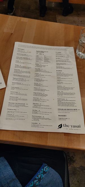 Menu at The Yasai - Convoy in San Diego