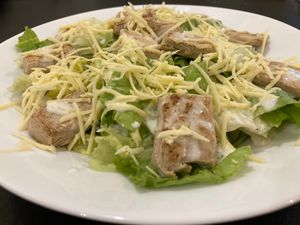 Caeser salad with vegan chicken. at Doppel Brügger in Rio De Janeiro