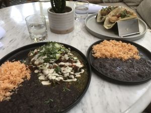 Enchiladas verde and tacos del mar    at Gracias Madre in Newport Beach