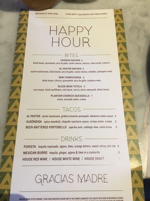 Happy Hour Menu at Gracias Madre in Newport Beach