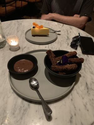 Churros and seasonal cheesecake at Gracias Madre in Newport Beach