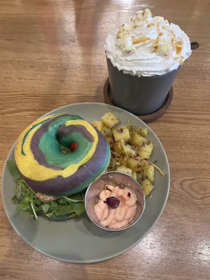 Meat is the Wurst bagel  at Plush in York